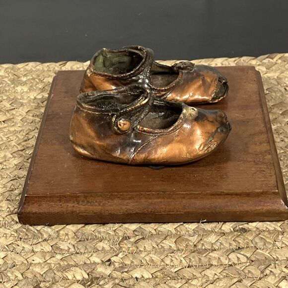 Vintage Bronzed Dipped Children's Baby Shoes Booties Babyshower - Picture 6 of 6